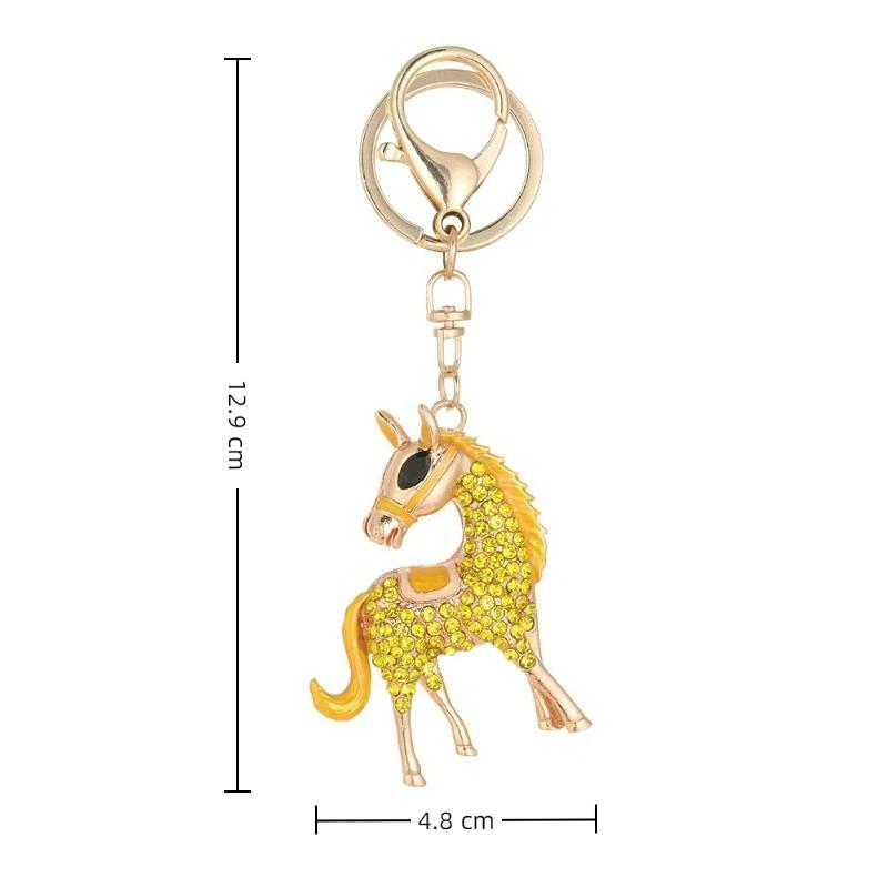 Fashion Metal Rhinestone Pony Keychain Pendant For Women Men Zodiac Horse Car Keyring Backpack Decoration Jewelry New Year Gift