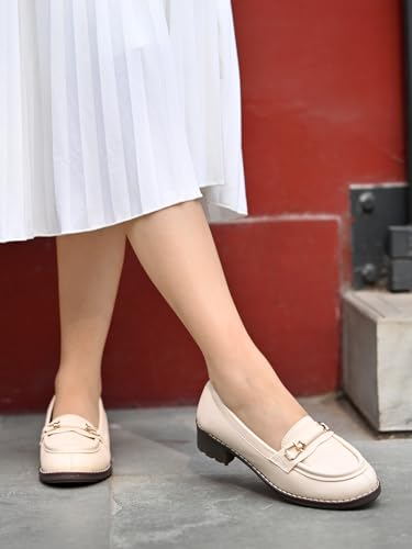 Shoetopia Women S Flat Loafers Cream, 8 Uk 8 UK