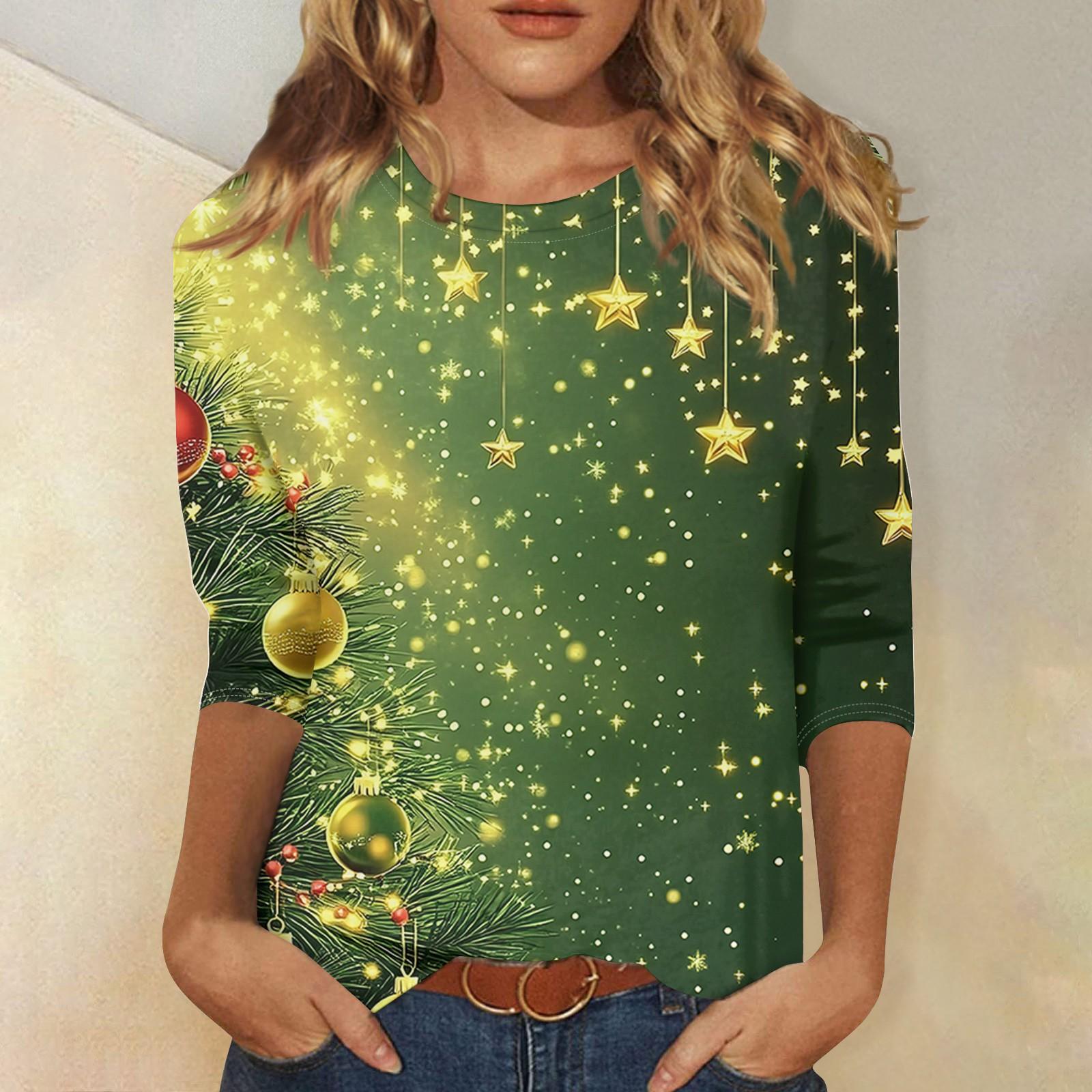 

Women s Fashion Casual 3/4 Sleeve Print Stand Collar Pullover Top L