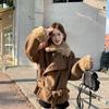 Korean High-End Coffee Plush Patchwork Winter Coat for Women - Versatile, Slimming, Woolen, New Arrival