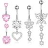 Heart-Shaped Rhinestone Belly Button Ring 5-Piece Set