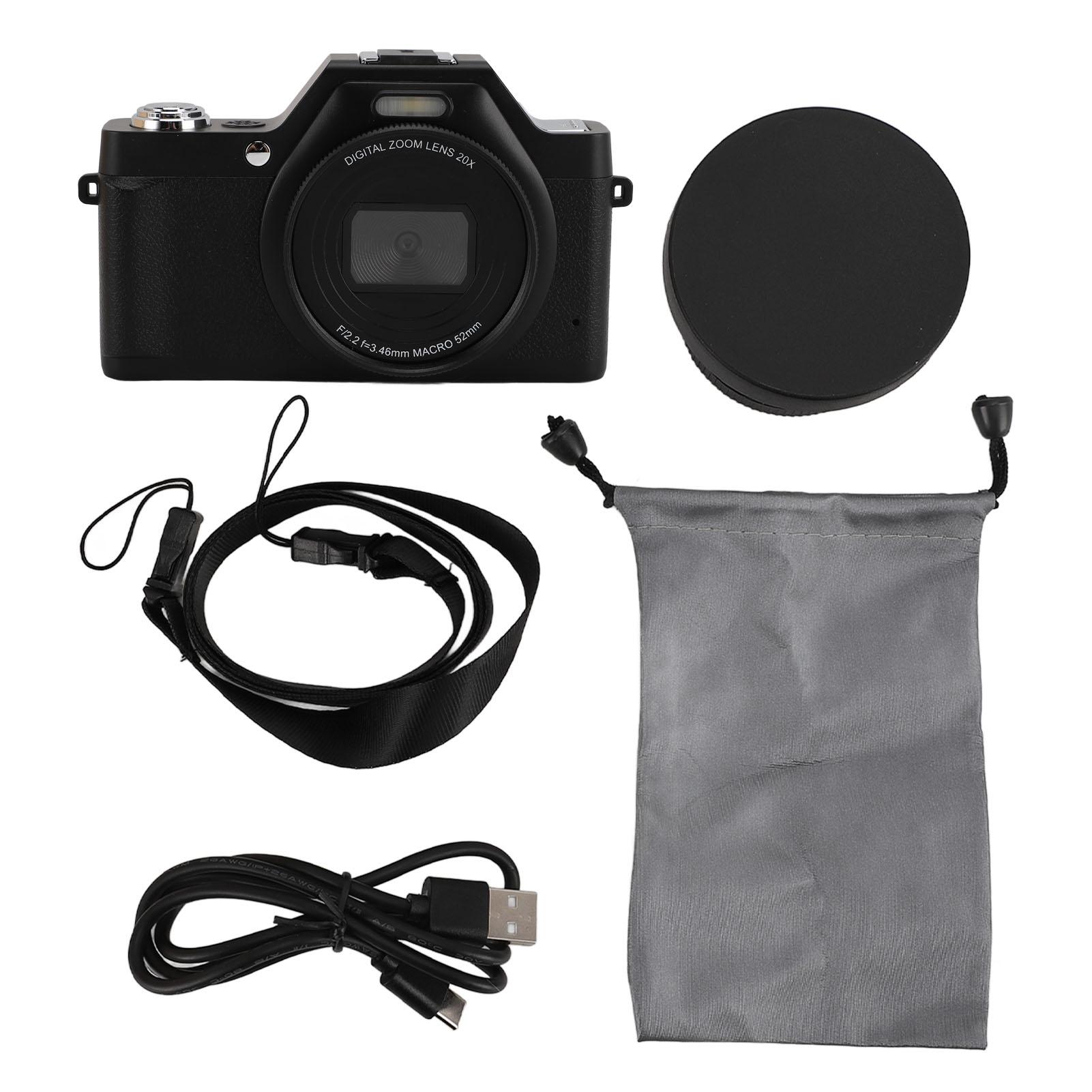 

Digital Camera 2.88in LCD Display HD 4K Video 58MP Image Auto Focus 20x Zoom Portable Vlog Camera чорний