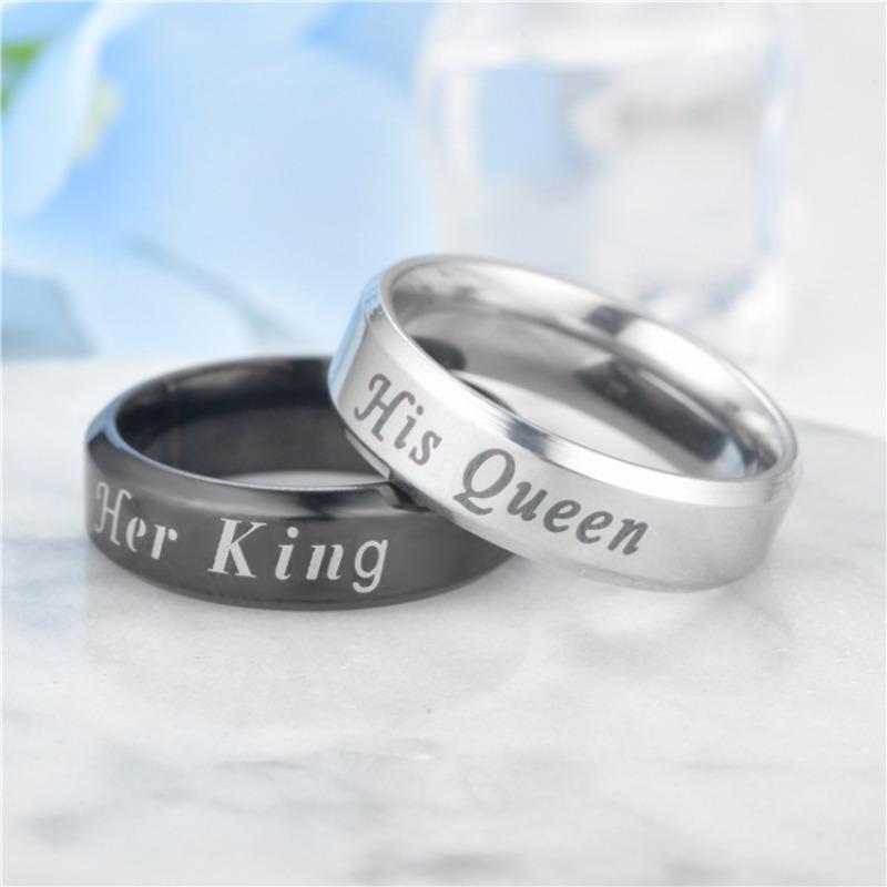 1Pc Fashionable and Simple "herking His Queen" Queen Titanium Steel Ring