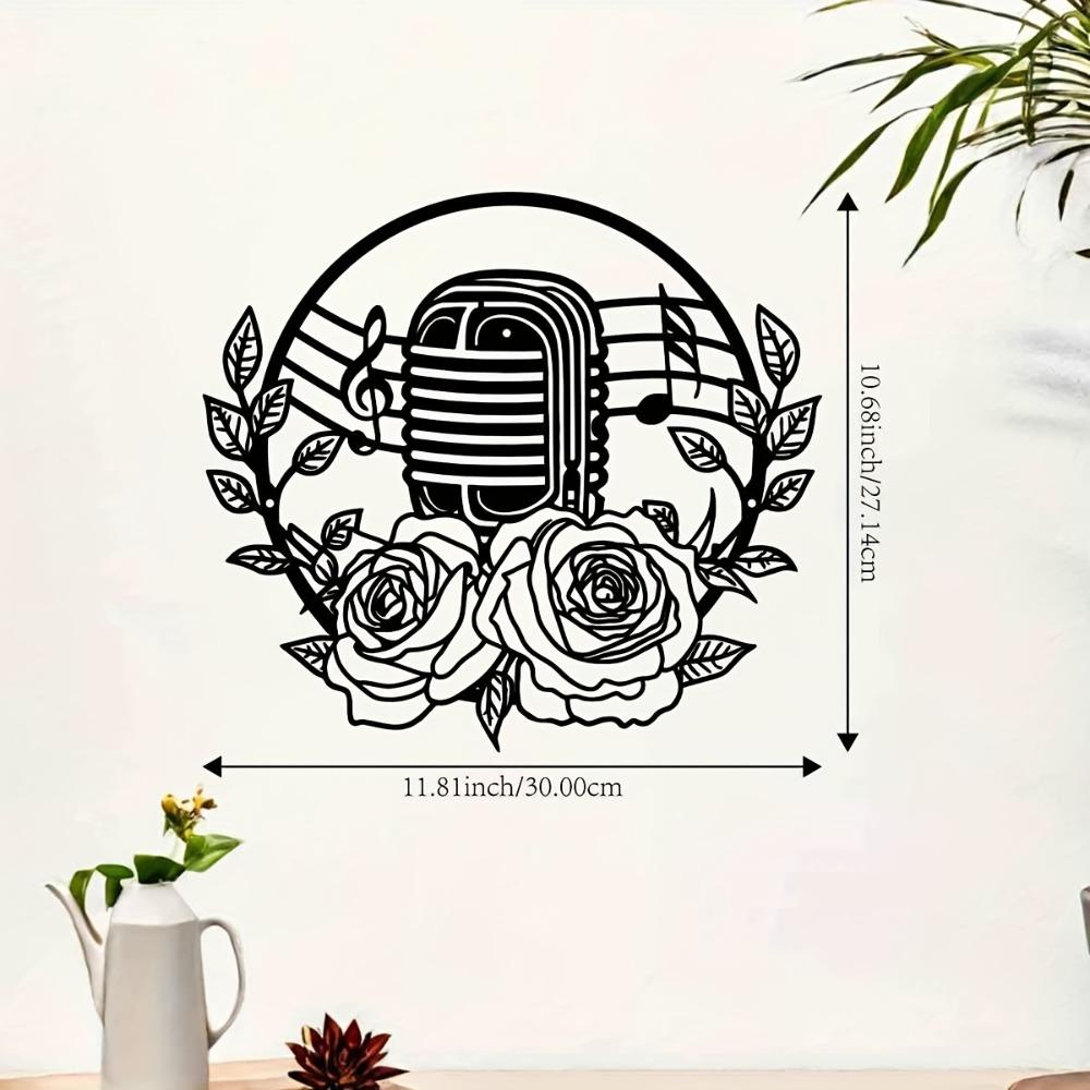 

Vintage Black Gold Iron Microphone Wall Art, Music Decor for Living Room Bedroom Porch Garden, Durable Metal Sculpture 12in