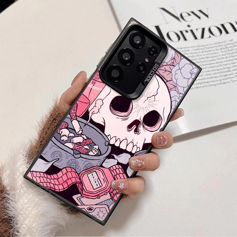 Pink Style Skull Witch Soft Phone Case for Samsung Galaxy S24 S25 FE S26 Edge S23 Ultra S22 Plus S21 + Shockproof Cover Back She