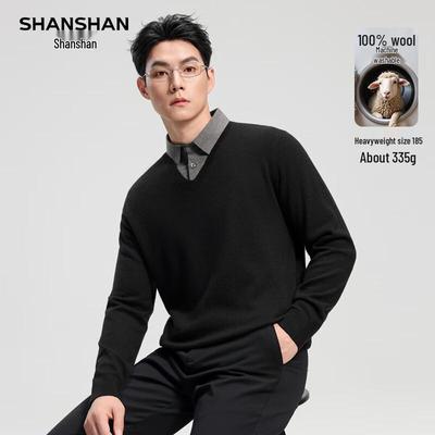 Men's Faux Two-Piece 100% Wool Pullover Sweater