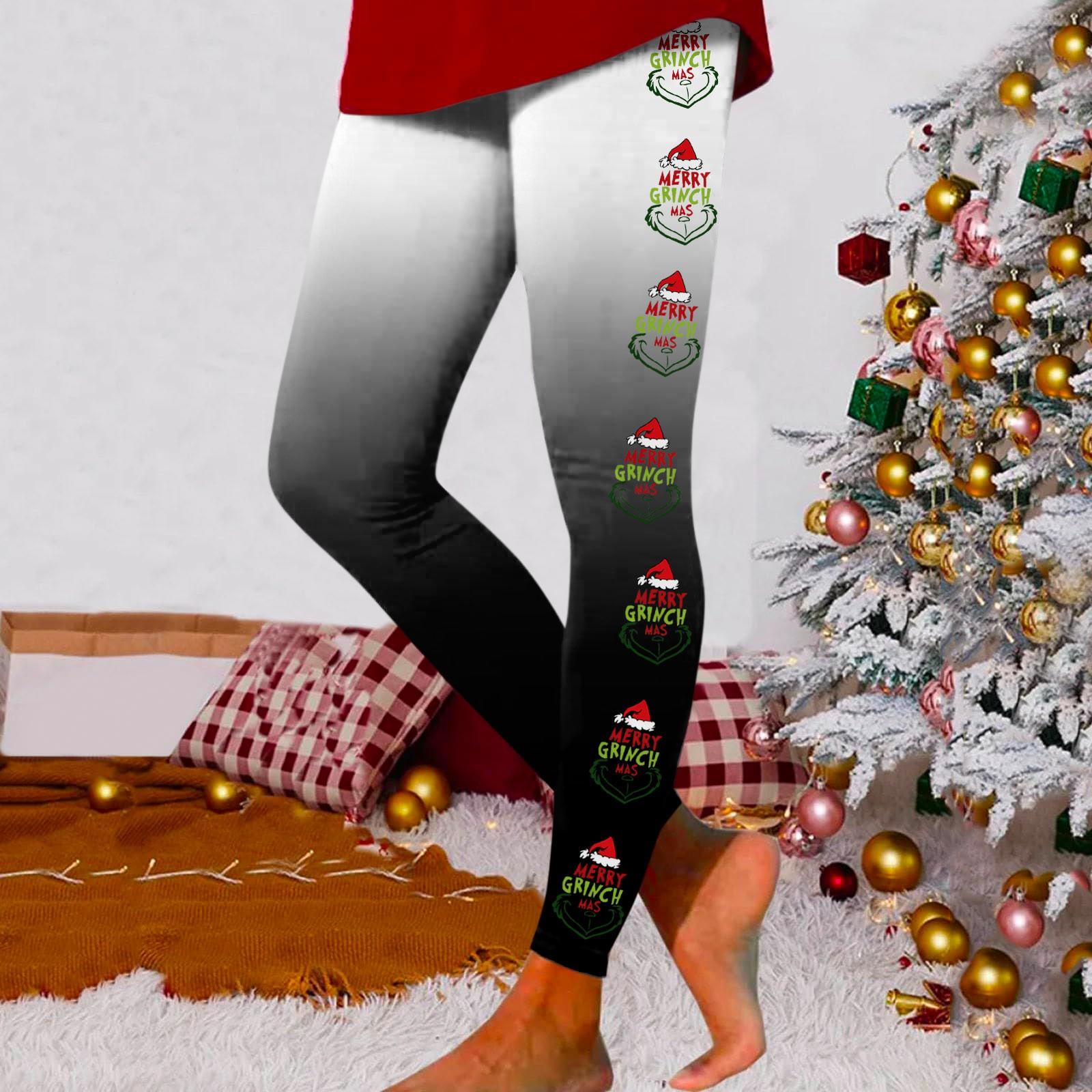 

Женские модные повседневные уличные брюки с рождественским принтом, тонкие эластичные брюки для йоги, девятиминутные брюки M