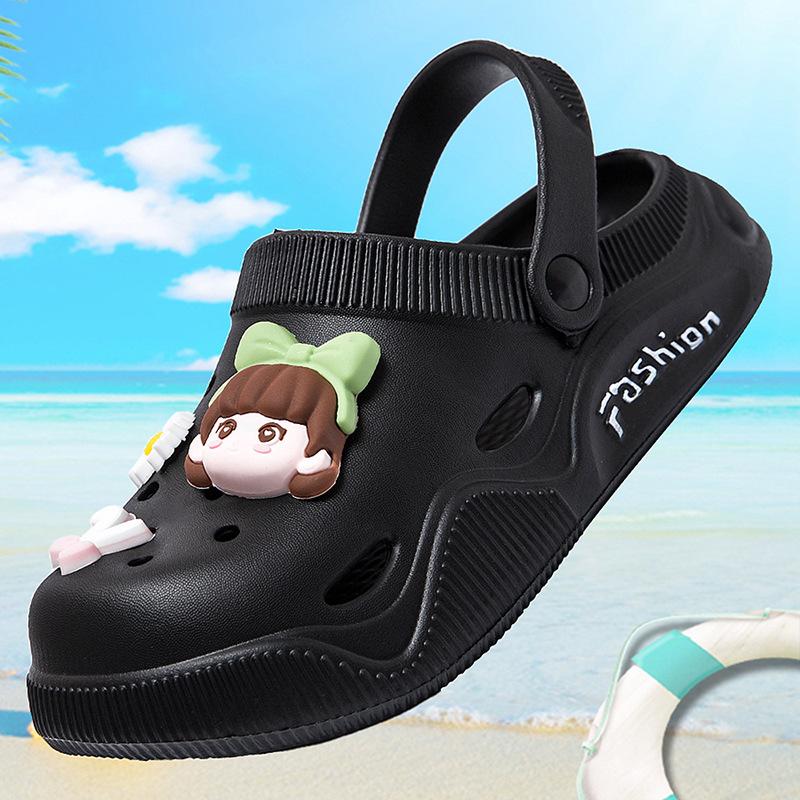2025 Summer Fashion Women's Shoes Hole Shoes Wear Non-slip Bag Head Cartoon EVA Beach Sandals Soft-soled Slippers