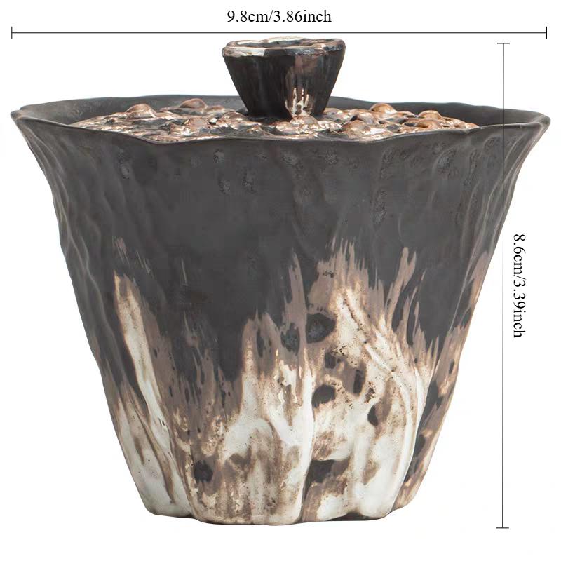 200ml Handmade Embossed Lotus Ceramic Tea TureeWabi Sabi Style Bowl Cover Coarse Ceramic Tea Set Bowl Cover Kung Fu Tea Set Gift