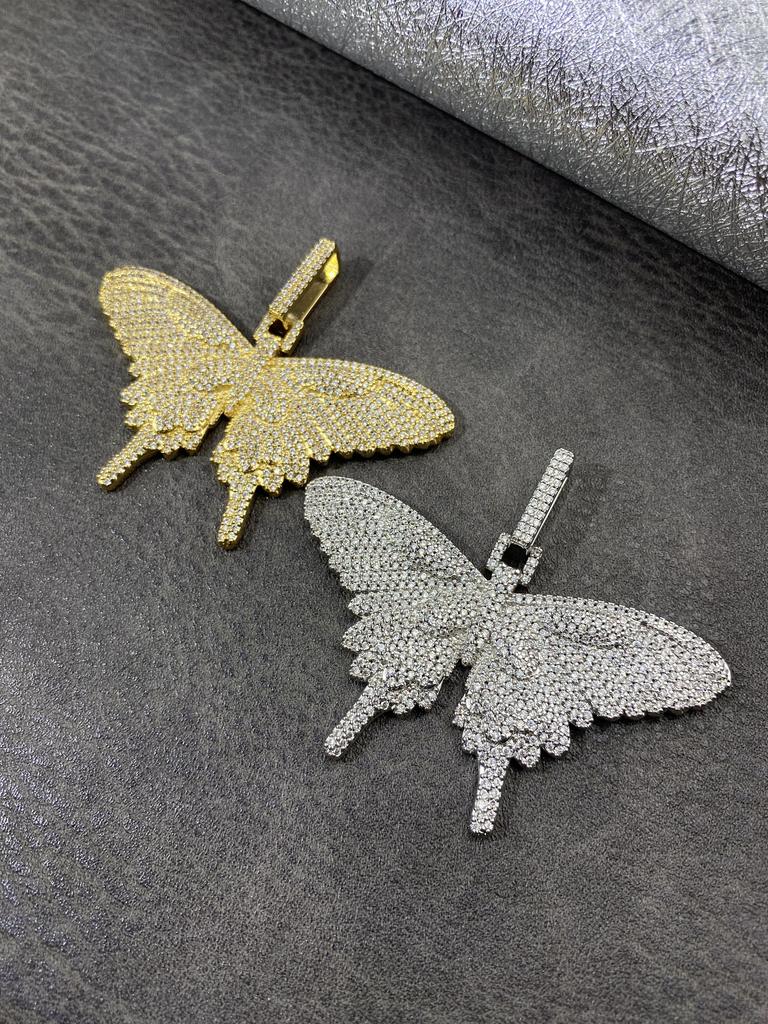 Hip Hop New Zircon Butterfly Pendant Fashion Silver Butterfly Pendant Sweater Chain