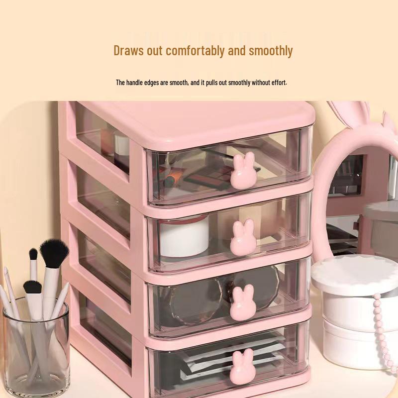 Rabbit Cartoon Transparent Mini Desktop Drawer Box for Stationery