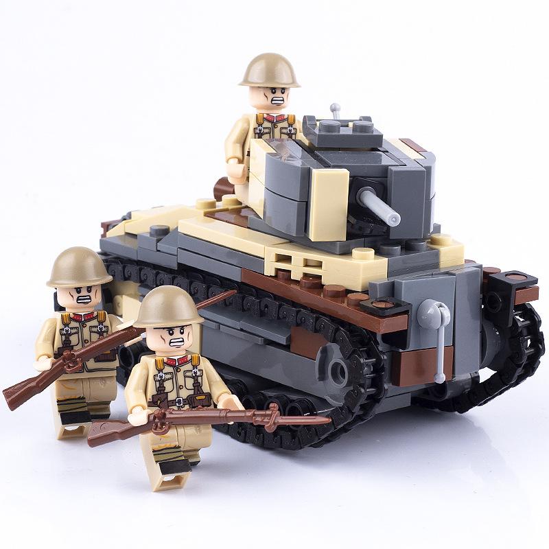 Compatible Tank Model Weapon Military Base War Scene Soldier Small Particle Building Block Assembly
