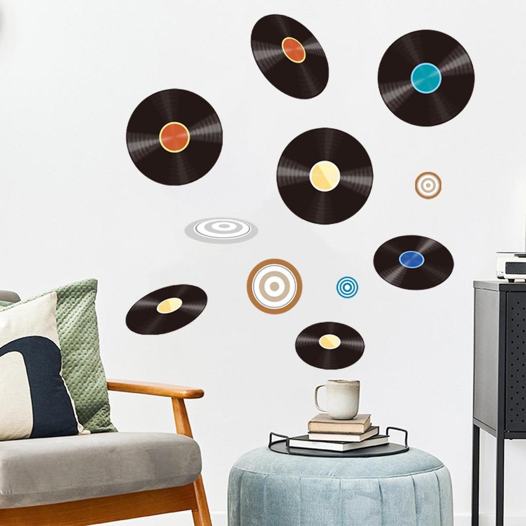 Classic Music Record Self-Adhesive Wall Stickers for Bedroom, Living Room, Entryway, Dormitory, and Home Decor.