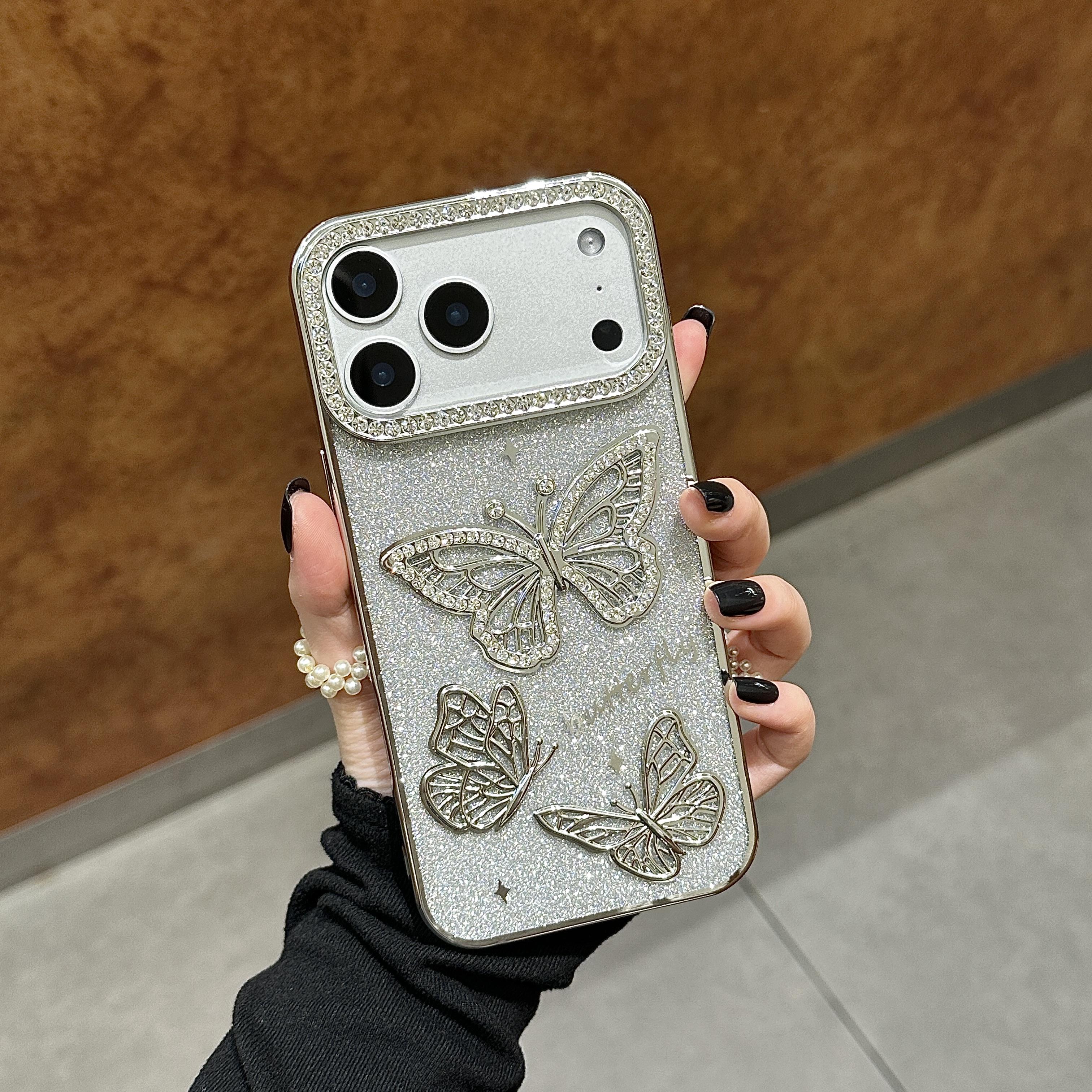 

Diamond Butterfly Phone Case for iPhone 17 16 Pro Max 11 12 13 14 15 Plus Transparent Plating Soft Silicone Cover Fundas iPhone 12