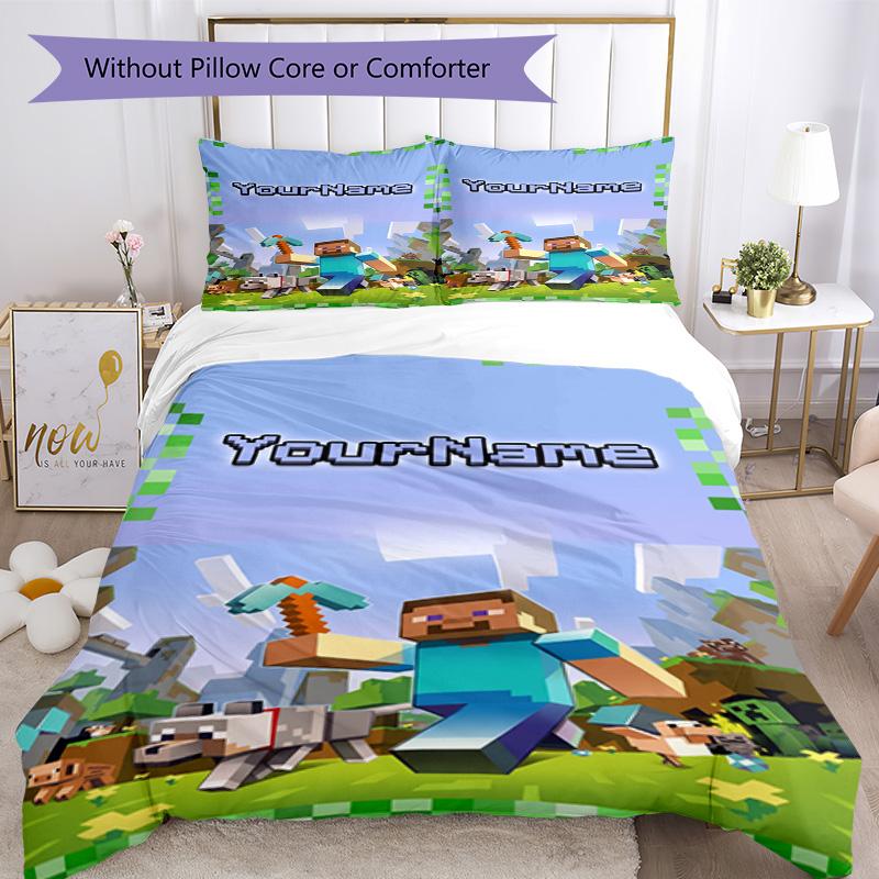 Minecraft 93 Customize your name Bedding Set Breathable Duvet Cover with Pillowcases Home Decoration Birthday Gift