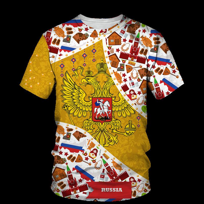 2025 new hot-selling Russian 3D short-sleeved T-shirt casual loose round neck Russian flag short-sleeved top T