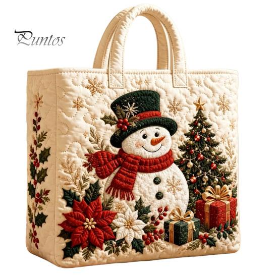 Gesteppte Tragetaschen Weihnachtstasche, Wiederverwendbare Einkaufstasche, Stoffhandtasche, Dekorative Geschenktasche mit Weihnachtsmann, Schneemann, Rentier-Mustern, Feiertags-Geschenktasche für Party One Size D beige