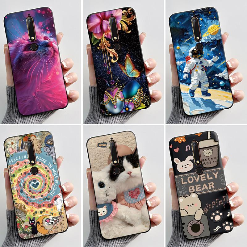 Custodia Per Nokia 6.1 6.1 Plus Custodia Antiurto Estetica Moda Cartone Animato Gatto Carino Nera Gomma Silicone Morbida Cover Bumper Alloggiamento