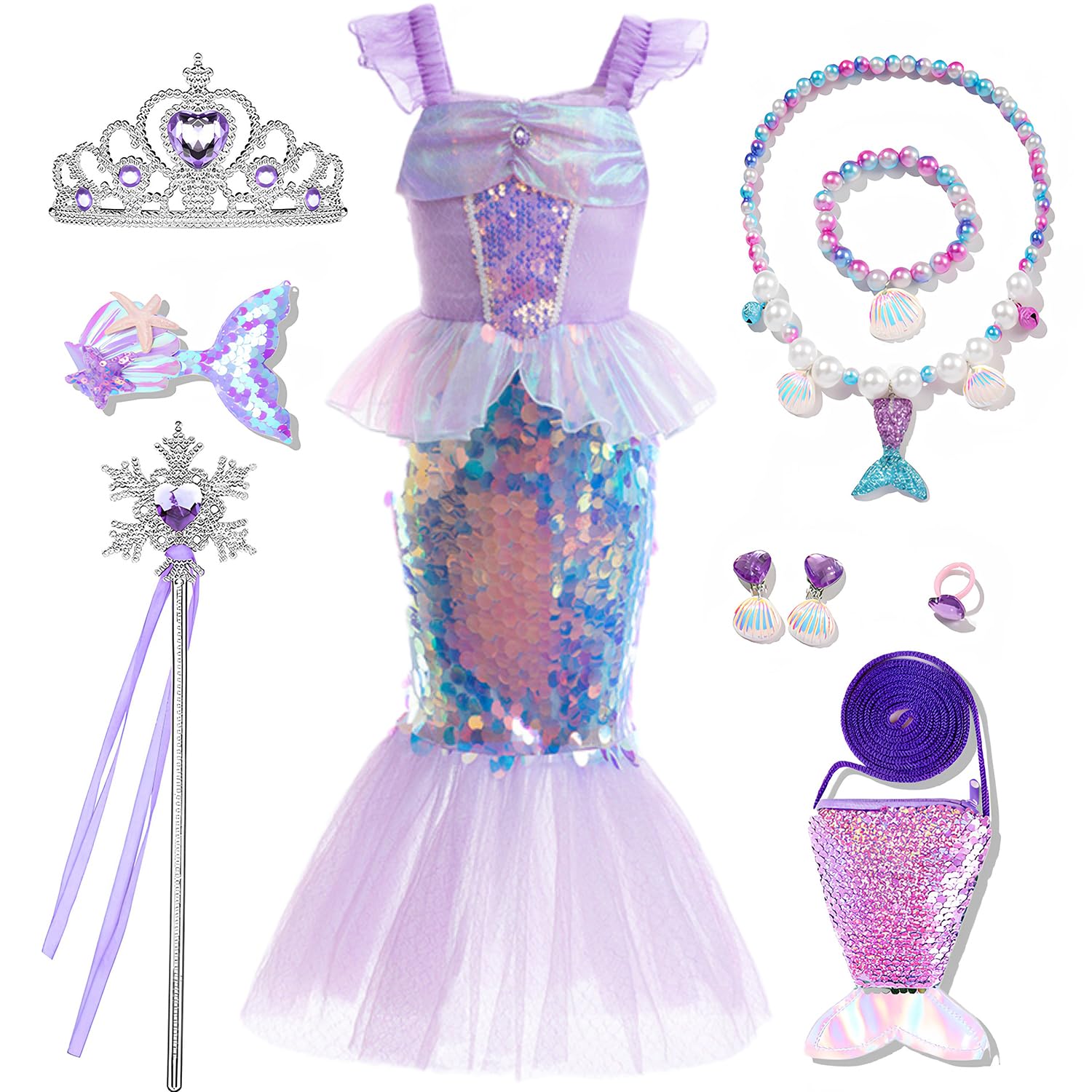 

Agture Mermaid Dress for Perfect for Princess Birthday and Christmas Includes Ariel-Style Kids, Halloween, Costumes, Girls, Gifts, Parties,