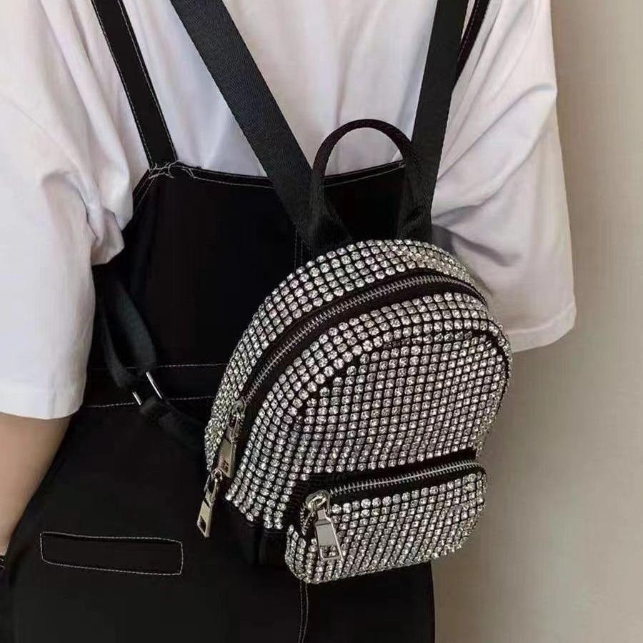 Glänzender Handgefertigter Diamantbesetzter Pailletten-Diamant-Schulranzen, Strass-Flash-Diamant-Rucksack, Messenger-Tasche für Damen Trend