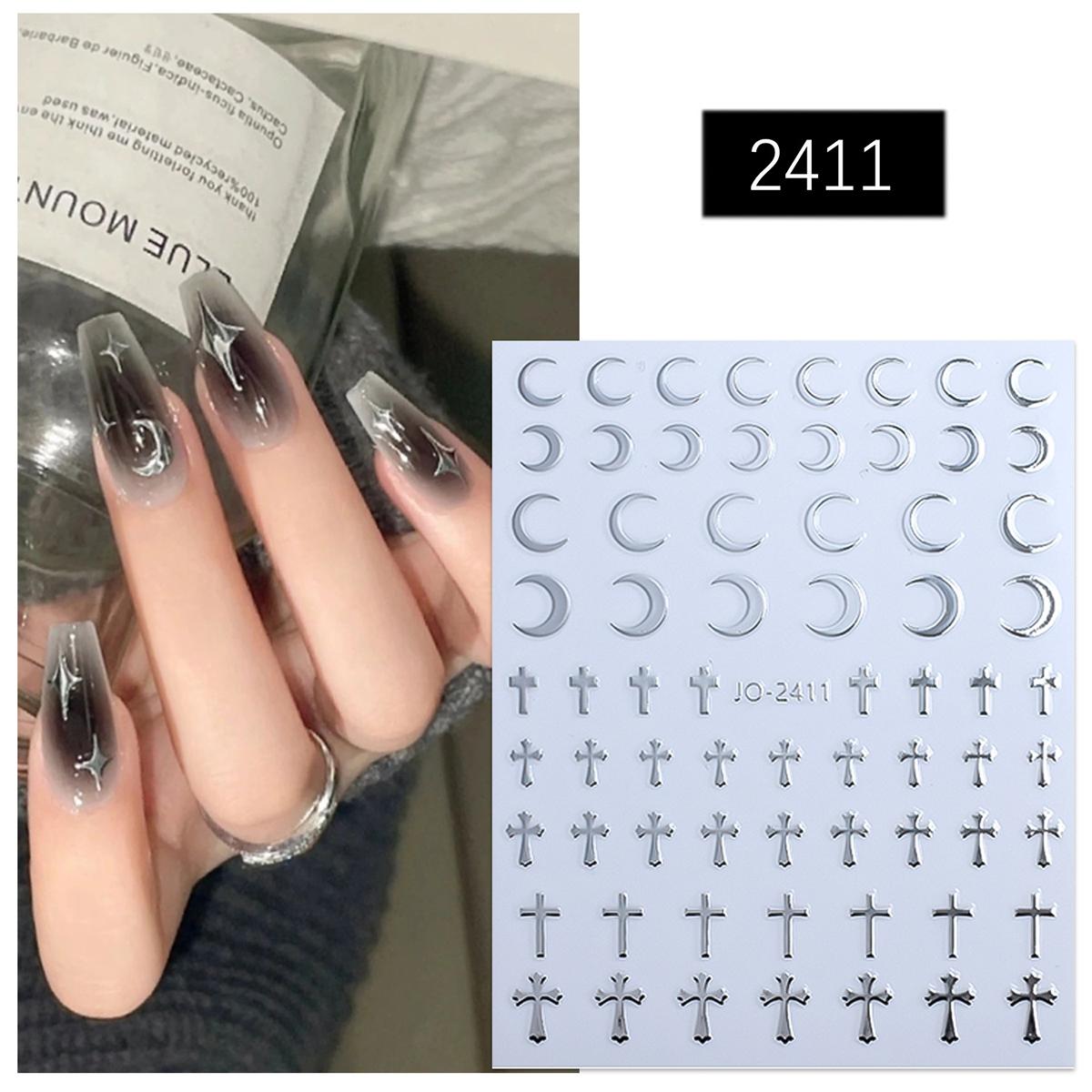 

3D Золотые Серебристые Звезды Наклейки для Ногтей Бронзовые Лазерные Белые Кресты Звездный Свет Глянцевый Шик Стильные Y2K Самоклеящиеся DIY Украшения для Маникюра