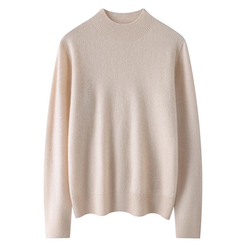 Lekasha Women's Cashmere Goat Wool Twelve-Needle Half-High Collar Sweater - Autumn/Winter Base Layer