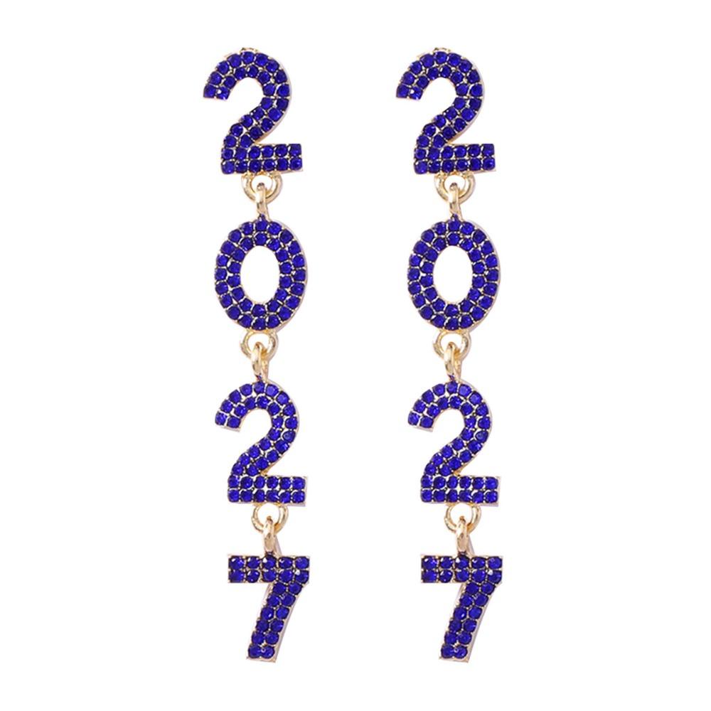 Zircon 2027 Digital Earrings Shiny Christmas Stud Earrings Elegant Happy New Year Earrings Daily