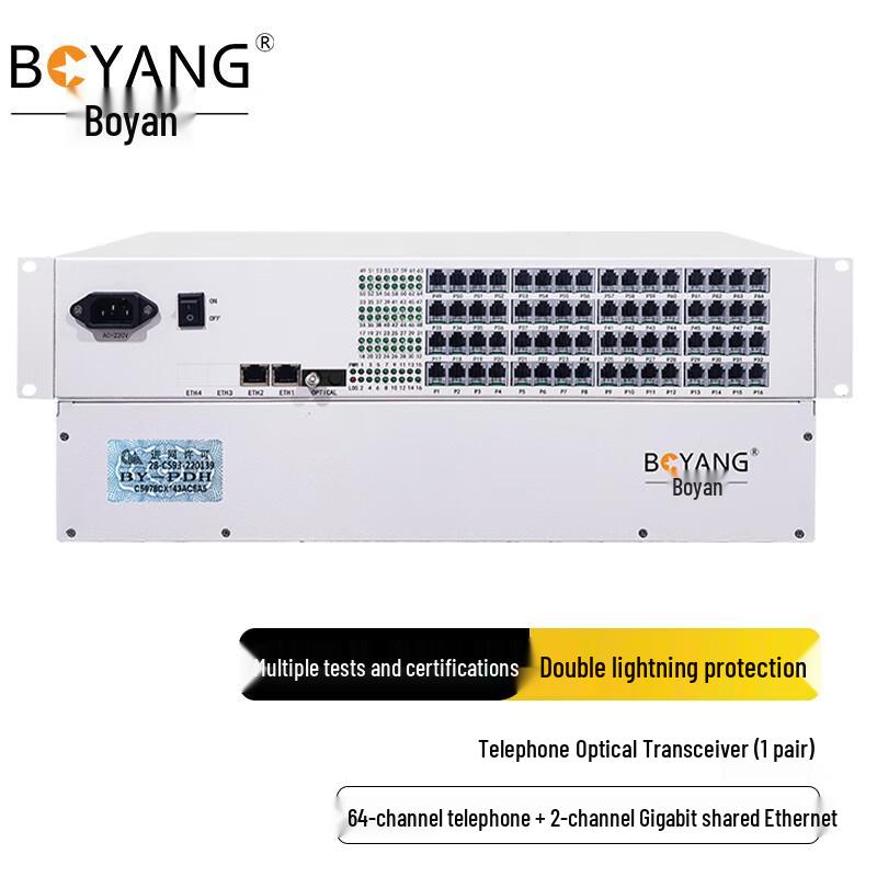BOYANG 64-Channel Telephone & Dual Gigabit Ethernet Fiber Optic Transceiver