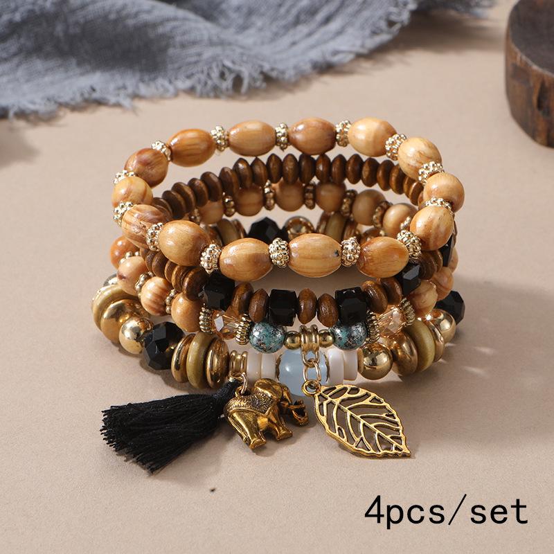 

Богемский многослойный эластичный браслет из деревянных бусин