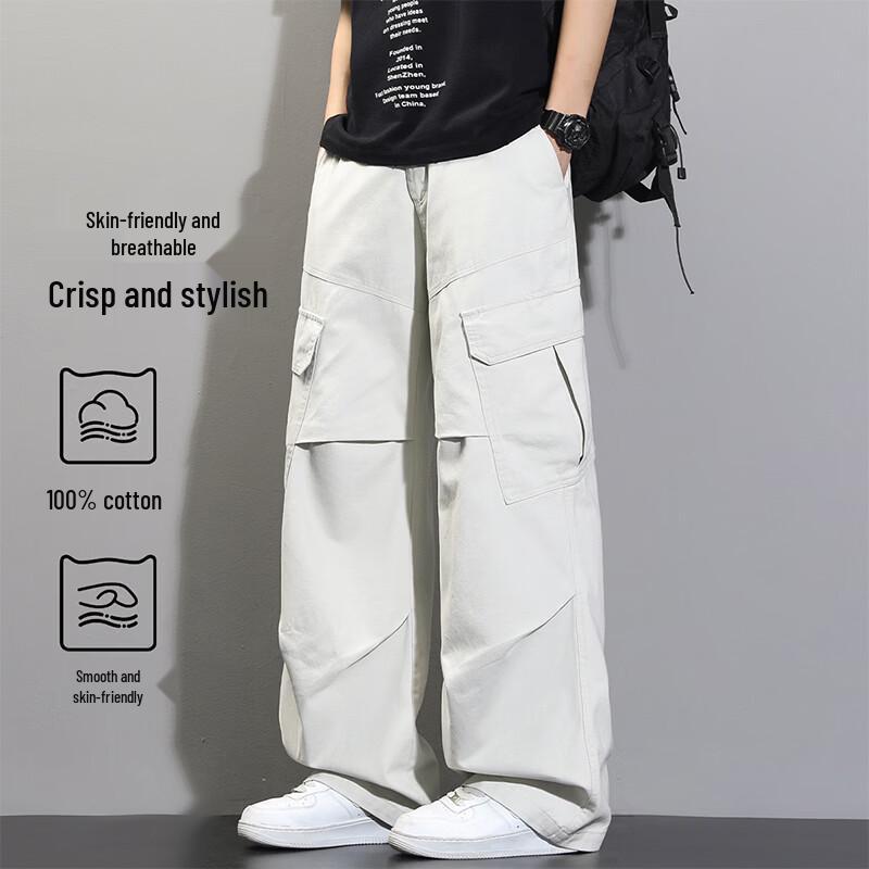 VUUG Men's Cotton Wide-Leg Cargo Pants
