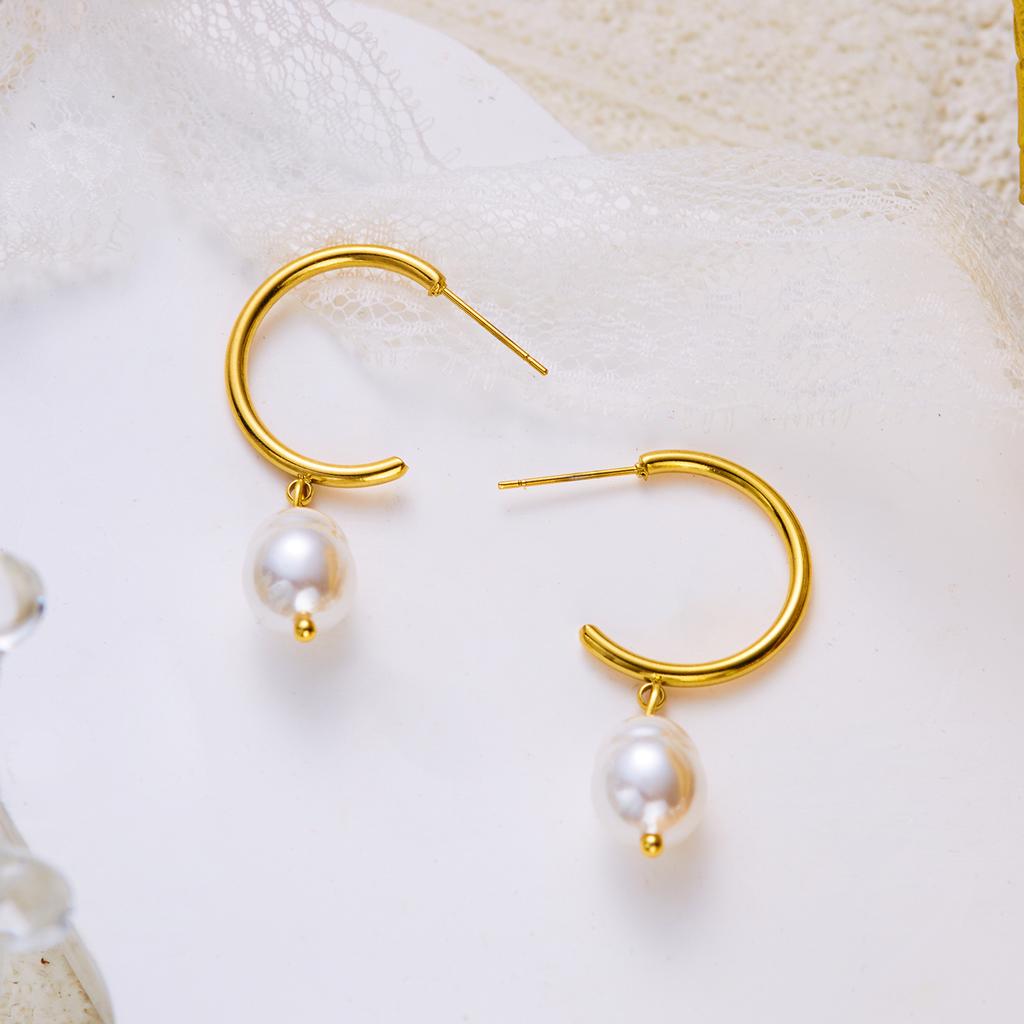Light Luxury French Imitation Pearls Dangle Earrings for Women Stainless Steel Pierced Earrings Elegant Versatile Jewelry Gift
