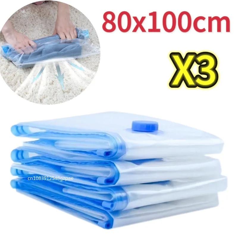 5/3PCS Vacuum Storage Bags with Pump Transparent Folding Compressed Space Saving Vacuum Bag for Clothes Bedding Organizer