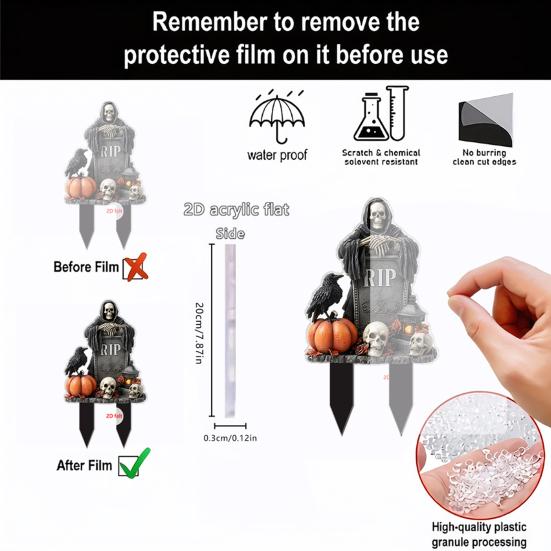 Halloween Garden Stake 2D Flat Pumpkin Man Decoration Outdoor Skeleton Decorative Stake for Lawn Yard Patio Decor