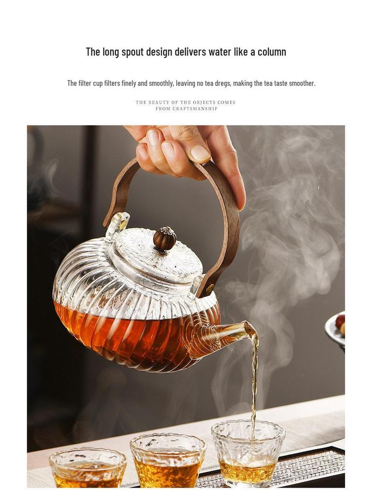 Pumpkin-Shaped High-Temperature Resistant Glass Teapot with Handle for Stove and Electric Ceramic Stove Heating.