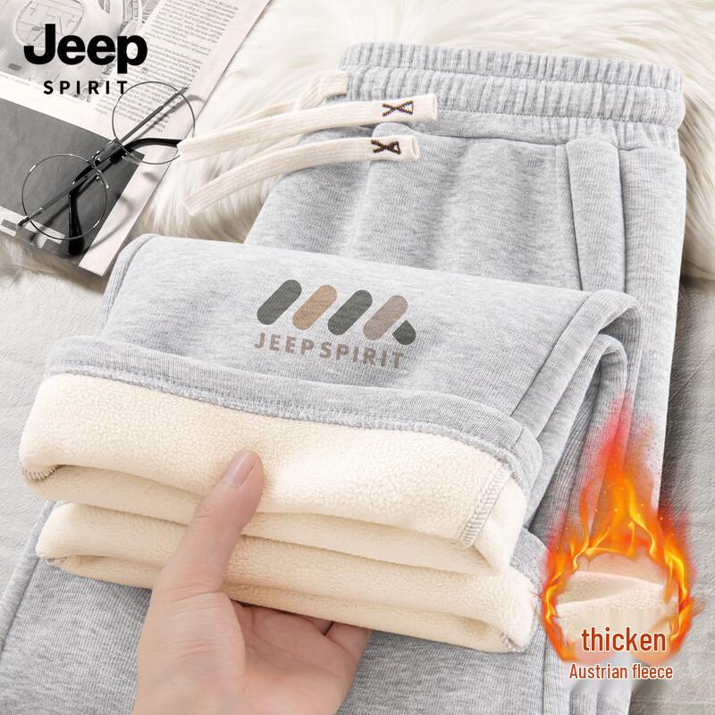 JEEP SPIRIT Men's 2025 Winter Fleece-Lined Straight-Leg Casual Pants