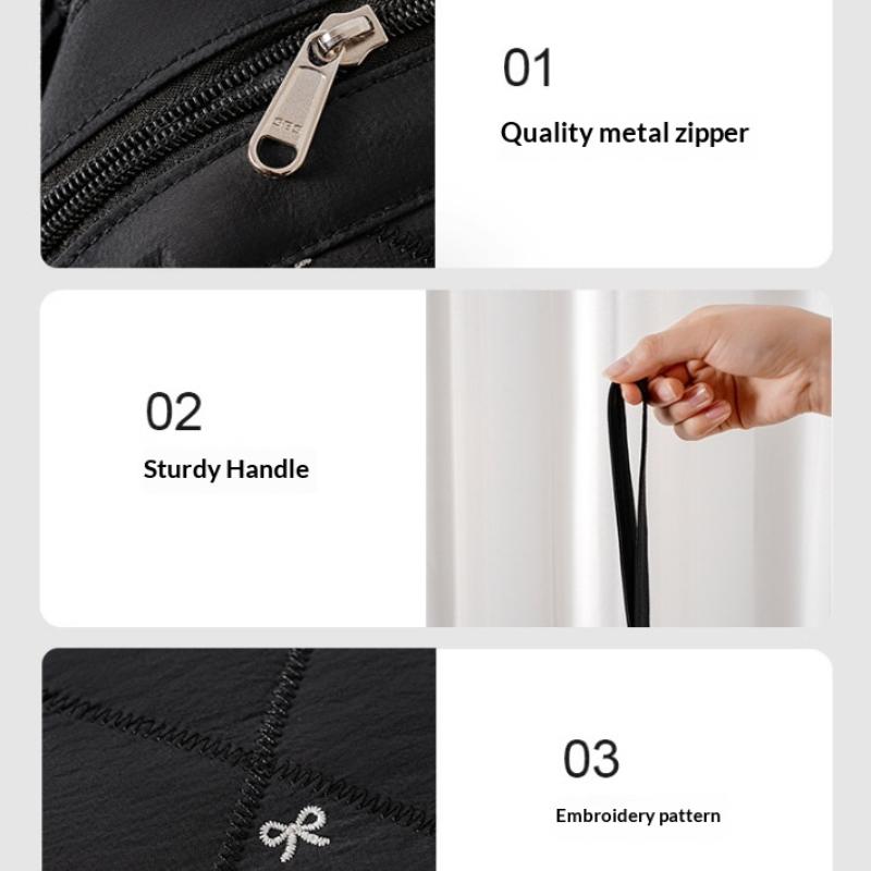 Women Hair Dryer Storage Bag For Travel Cute Bow Embroidery Quilted Hair Tools Waterproof Zipper Cosmetic Bags