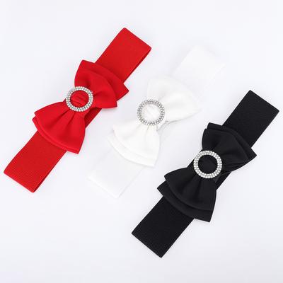 Ladies Xiaoxiangfeng Wide Waist Seal Rhinestone Inlay With Sweater Sweet Bow Elastic Belt Decorative Trench Coat