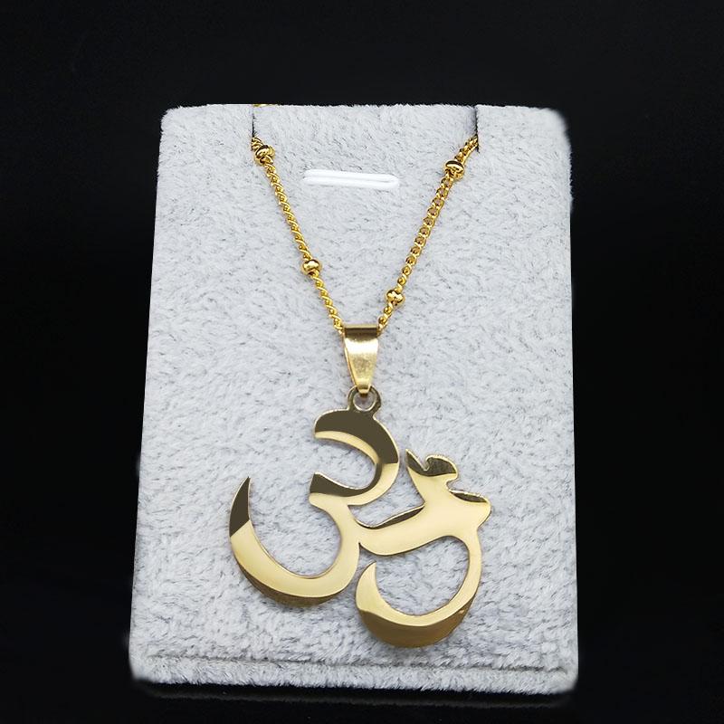 Buddhist OM Mala Yoga Chakra Stainless Steel Chain Necklace for Women Gold Color Buddha Necklace Jewelry Gift collares N1102S02