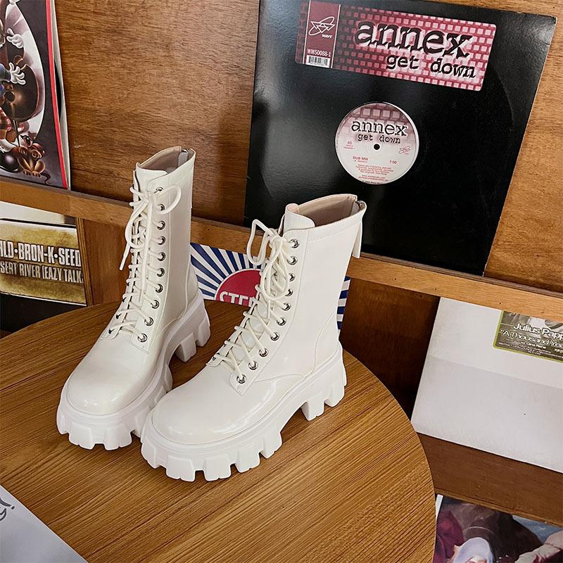 New Year's Goods~ Star Martin Boots British Style High-top Women's Boots 2025 Autumn and Winter Cowhide Lace-up Thick-soled Medium Boots