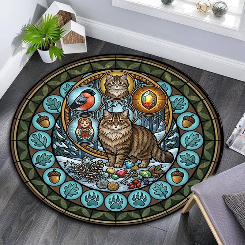 Wild Cats Symbols Round Area Rug Under Office Chairs Bedroom Living Room Home Decor
