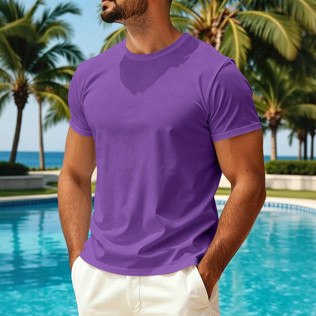 T-shirt décontracté d'été pour homme à manches courtes, col rond, tissu léger, respirant et à séchage rapide, coupe confortable pour les activités de plein air
