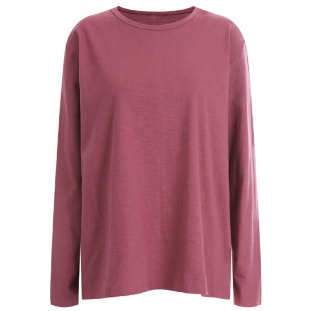 Shop Women Basic Plain Long Sleeve Round Neck T shirT Wine Dai Wsh 12129