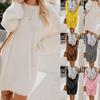 Maglione da donna a manica lunga, girocollo, tinta unita, caldo, per autunno e inverno, mini abito