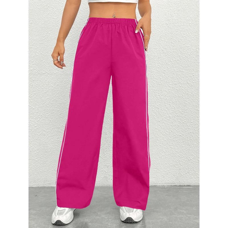 VEZFAA Spodnie damskie z wysokim stanem i nadrukiem w paski, modne na co dzień, spodnie i capri