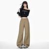 Vroege Lente Khaki Hoge Taille Ontwerp Casual Vloer Saber Snit Wijde Pijp Jeans Broeken Voor Vrouwen Casual Broeken Oversized Jeans Broeken