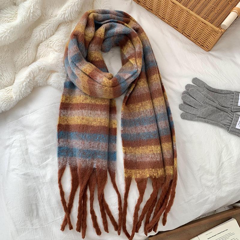Scarf women's winter high-end sense new couple thickened warm color striped scarf scarf shawl