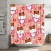 Pink Cup Cat Shower Curtain Cute Animal Print Decorative Bathroom Liner Set for Home Decoration Accessories (180 x 180cm) Free S