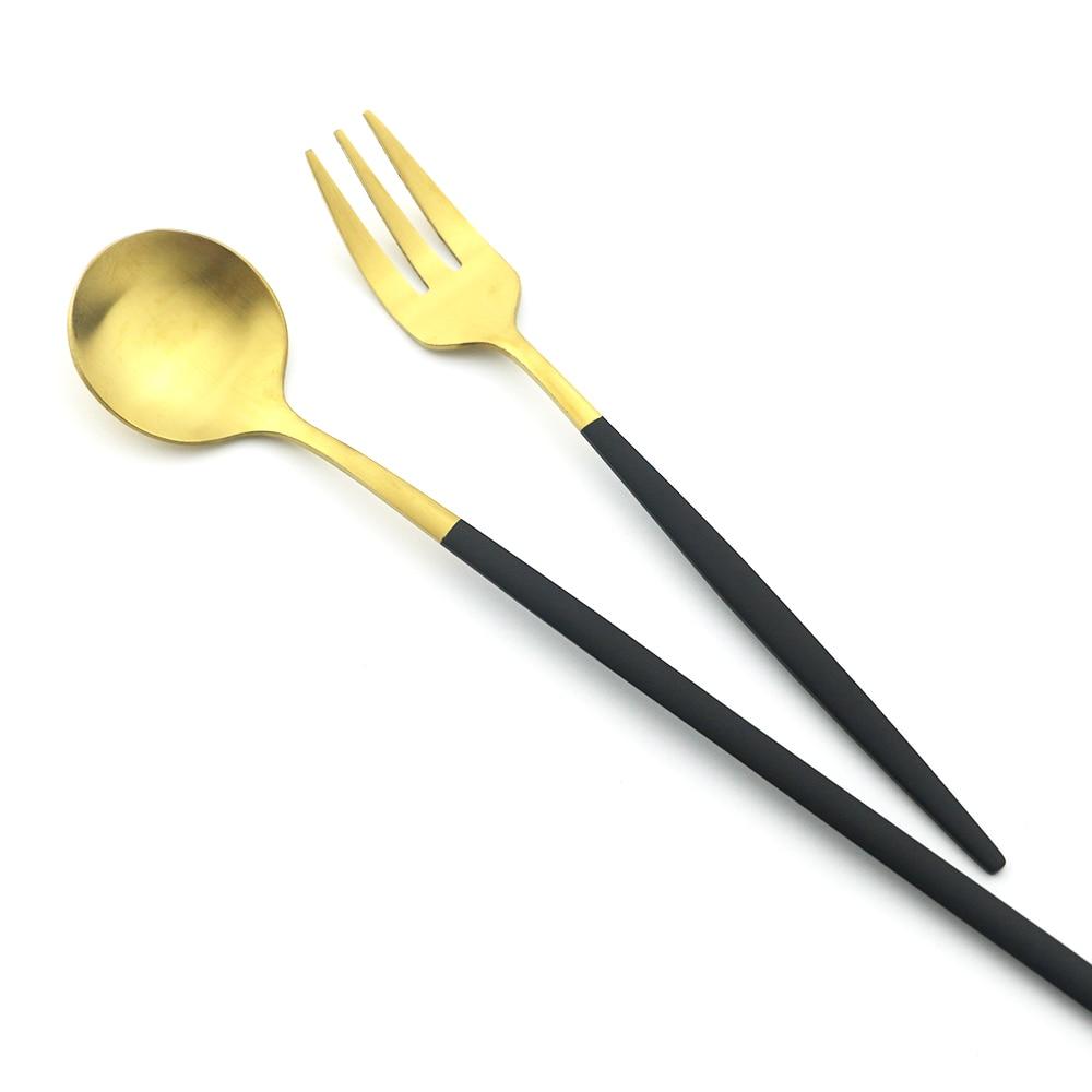 5Pcs Gold Dinnerware Cutlery Set Knife Cake Fork Tea Spoon Dinner Tableware Stainless Steel Flatware Home Kitchen Silverware Set