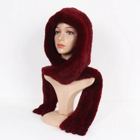 Winter Women Knitted Real Rex Rabbit Fur Hat Scarf Natural Soft Rex Rabbit Fur Hat Lady Warm Genuine Rabbit Fur Cap Scarves