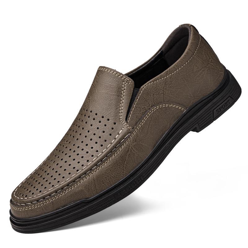 Men s 2026 Casual Slip-on Genuine Leather Shoes - Hollowed-out, Large Size Sandals 43